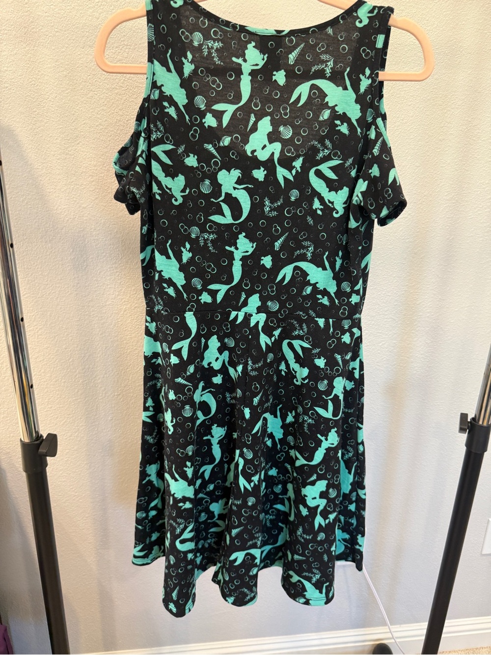 Disney The Little Mermaid Ariel Black & Teal Cold Shoulder Skater Dress Large - Picture 6 of 6